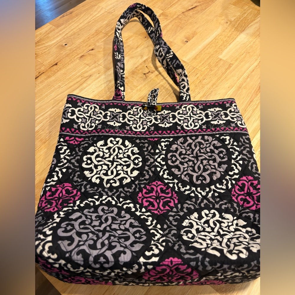 Vera Bradley Black and Pink Tote | Retired Vera Bradley Canterbury Magenta Tote